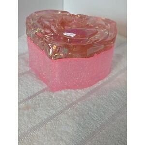 Handmade Resin Heart Shaped Trinket Box With Lid Pink Sparkles. 766